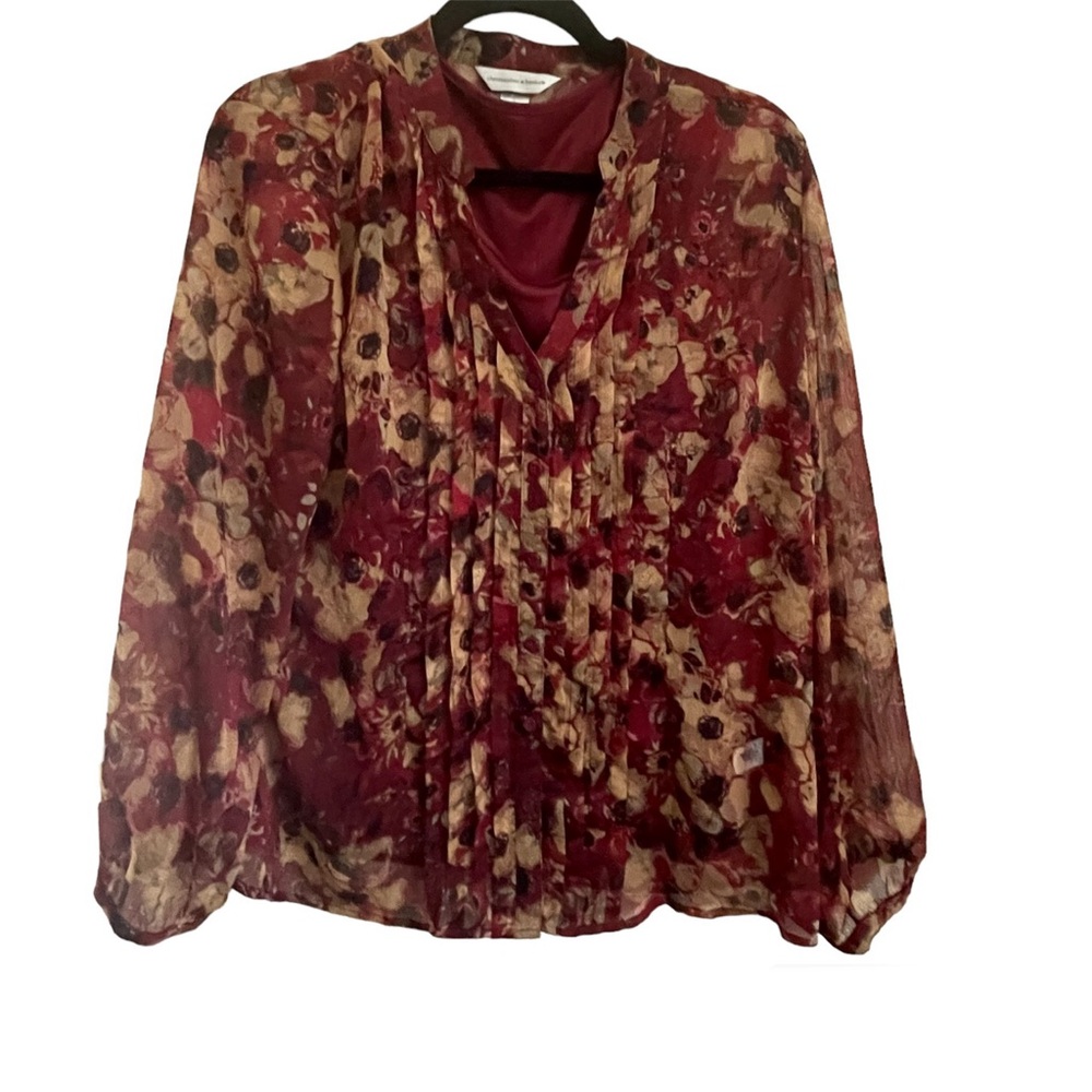 Christopher & Banks Burgundy Floral Button up Blouse with attached Cami …